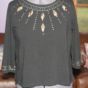 Black 3/4 Sleeve T-Shirt with embellishments